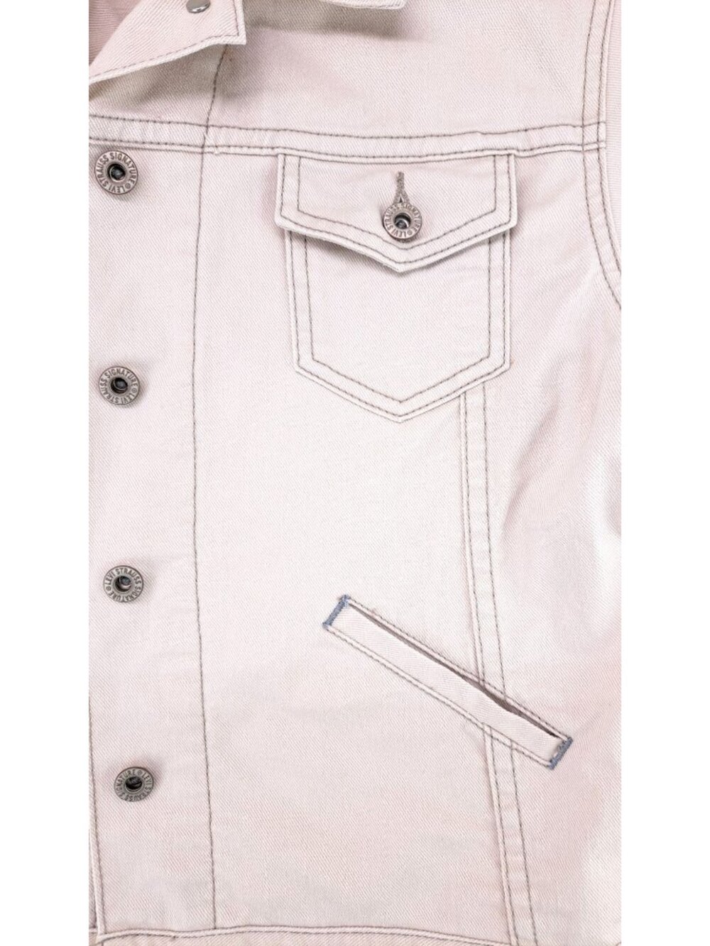 Levi Strauss Signature Women Medium Beige Denim Trucker Jacket Levi's Tan Jean - Picture 4 of 8